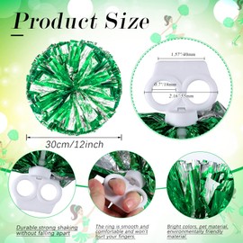 Deekin 12 Pack Cheerleading Pom Poms, Metallic Foil Pom Poms with Handle Cheer Squad Team Spirited Fun Pom Poms for Party, Sports Dance Cheer, 12 Inch, 50g Weight Each(Green and Silver)