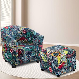 Lussenwert Ottoman Cover Square Stretch Printed Square Ottoman Cover Thick Ottoman Slipcover Square Washable Storage Ottoman Cover Foot Stool Cover with Elastic Bottom(Blue, Medium)