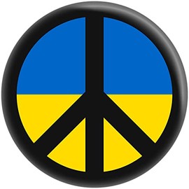 Ukraine Flag with Peace Sign - 2.25" Round Magnet
