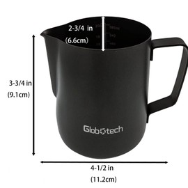 Milk Frothing Pitcher Steaming Cup - Espresso Machine Accessories Stainless Steel Frother Pitcher Latte Art Cappuccino Coffee 12 Oz Black 350ml
