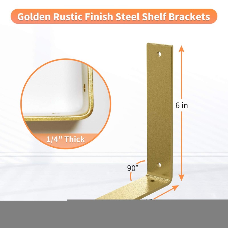 L Shelf Brackets 10 inch, Gold Heavy Duty Iron Shelf