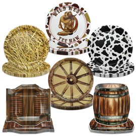 APUXXJUPA 60 Pcs Western Cowboy Party Plates, 23 x 23 cm Wild West Theme Print Plates for Cowboy Baby Shower Decorations Western Party Decorations