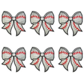ALAGUOPIPI 6Pcs Baseball Iron On Patches, Bow Patches, Sports Style Embroidered Patches, Baseball Bow Iron on Patches for Clothes, Backpacks, Hats, Jeans, T-Shirts, Vest (Baseball)