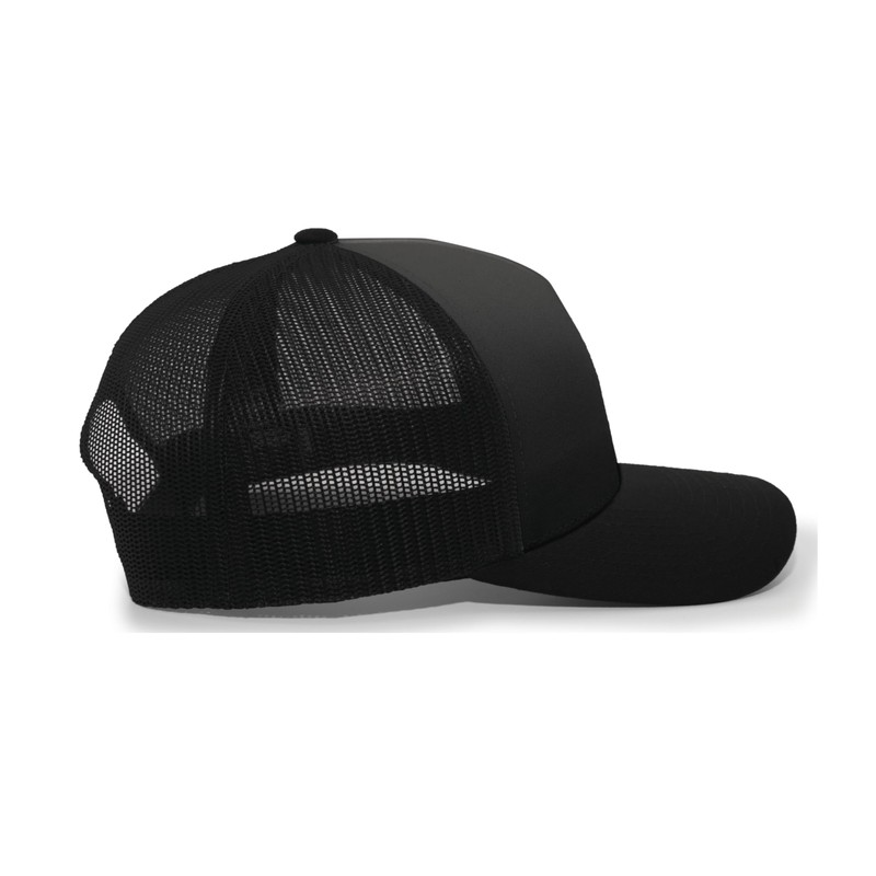Pacific Headwear Standard 5-Panel Trucker Snapback Cap, Black/Black