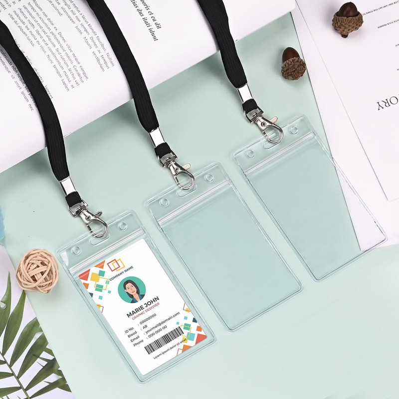 3 Pack Clear ID Badge Holder with Lanyard Black Lanyards