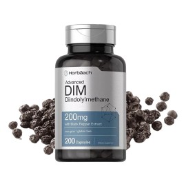 Horbäach suplemento DIM 200 mg 200 cápsulas para mujeres y hombres Diindolilmetano avanzado con extracto de pimienta negra Sin gluten ni OGM