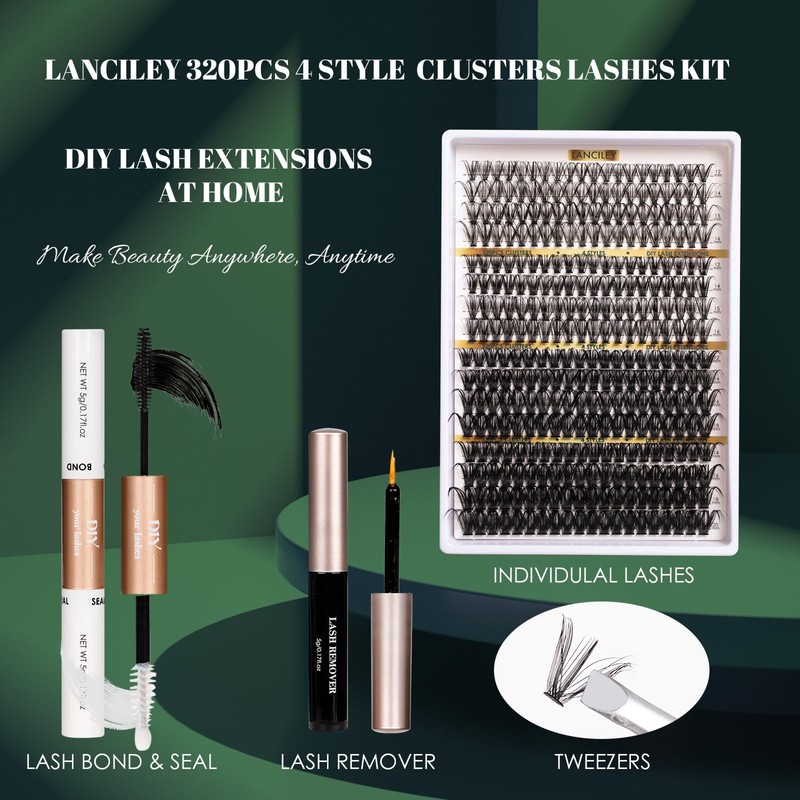 Lash Clusters 320PCS 12-20MM 30D+40D+80D+100D DIY Eyelash Extensions Kit Fluffy