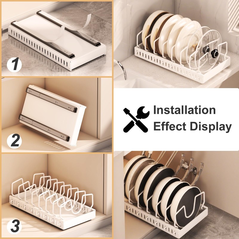 Pots and Pans Organizer Under Cabinet 2 Pack, Pull-Out Cabinet