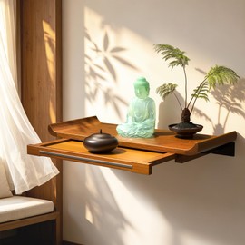 ZICHOUYING Buddha Shelf Wall Camphor Wood, Altar Shelf with Telescopic Pull Plate, Personal Small Altar Table for Household Use (Brown, Large Size)