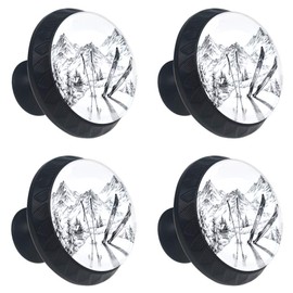 Ski Mountains Panorama Winter 4 Pcs Glass Cabinet Dresser Knobs Drawer Door Cabinet Knobs Pull Handles for Kitchen Bathroom Unique