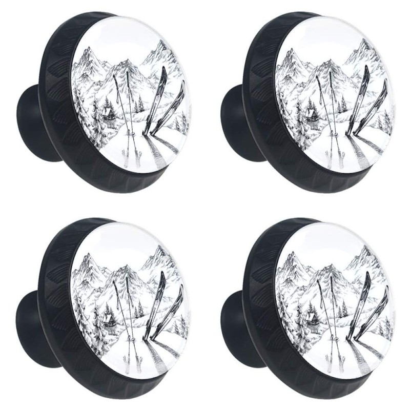 Ski Mountains Panorama Winter 4 Pcs Glass Cabinet Dresser Knobs