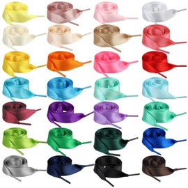 Homaisson 28 PCS Ribbon Shoe Laces Women - 28 Colors 47 in Long Satin Ribbon Laces, Wide Flat Silk Ribbon for Shoes Bouquets DIY Presents, Multicolor, 47 Inch Long