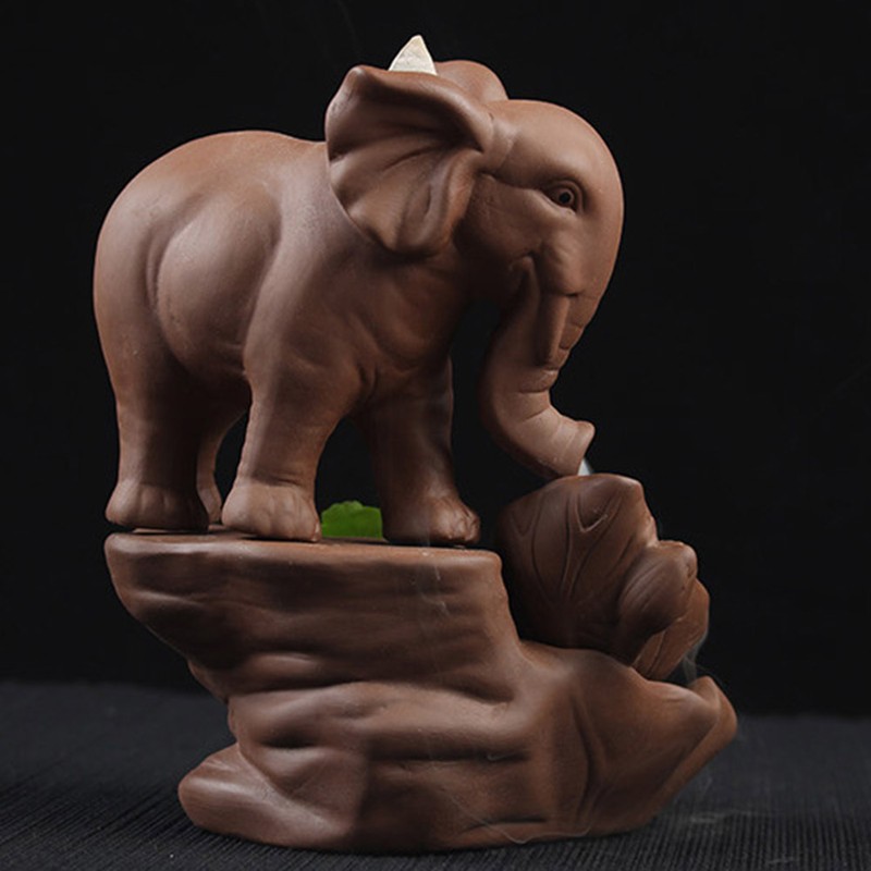 Cute Elephant Backflow Incense Burner Ceramic Incense Holder for Decor