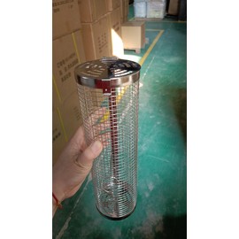 Grill Basket Grill Accessories (2 Pieces), 304 Stainless Steel, Removable Wooden Handle, Rotating Grill Basket, Round for Vegetables, Seafood, Meat, Camping, Grilling, Gifts for Barbecue Lovers, Men