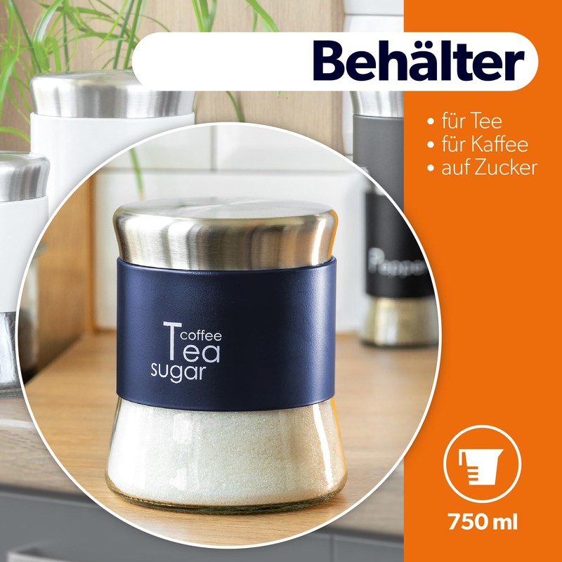 KADAX Glass Container, Container for Coffee, Leaf Tea, Coffee Containers,