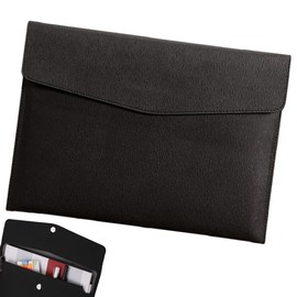 DEVENTORZ A4 File Folder, PU Leather, Document Case, Waterproof, Large Capacity, Button Closure, Thin, Business, Document Storage, Document Case, Office, Document Organization, Unisex (Vertical