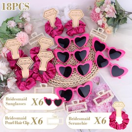 Bridesmaid Proposal Gifts, 18 PCS Bridesmaids Silk Hair Scrunchies & Pearl Hair Clips & Sunglasses Set for Women Bachelorette Party Favors Bridal Shower Favors Bridesmaids Gifts for Wedding Day