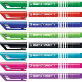 Fineliner with Cushioned F-Tip - STABILO SENSOR fine - Pack of 8 - Assorted Colours