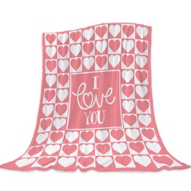 Neatee Living Valentines Day Throw Blanket King Size Pink Plaid Love Heart Blanket Girlfriend Wife Couple Blanket for Bed Couch Large Big Soft Lightweight Plush Fleece Blankets and Throw 90x108