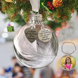 Sympathy Gifts for Loss of Daughter,Clear Christmas Memorial Ornament Feather Ball, A Piece of My Heart is in Heaven,Christmas Tree Remembrance Hanging Pendant 3.15 inch (Daughter)