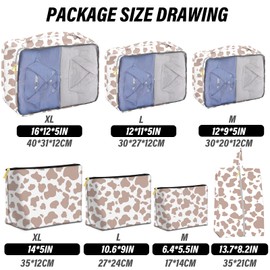 BHAHB 7 Set Packing Cubes Travel Luggage Organizers for Suitcase Travel Accessories with Shoe Bag for Women Girls Aesthetic Cute-Brown Cow Pattern