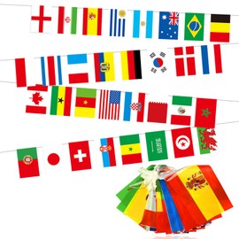 64 Pieces World Cup Football Flags Including 32 Countries/Regions, 10M Rectangular International Colorful Flags, Suitable for Football Party and Street Party Decorations. (5.5*8.27 inch)