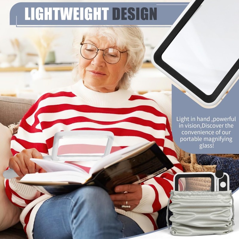 Magnifying Glass for Reading, Rechargeable 5X Large Page Magnifier with