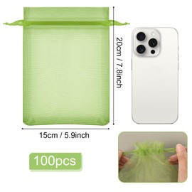 100 Pieces Green Fruit Protection Bags Fruit Protection Bags Fruit Netting Bags with Drawstring for Protecting Vegetable Net Cover Reusable Mesh Bag for Garden Apple Trees(15 * 20cm)