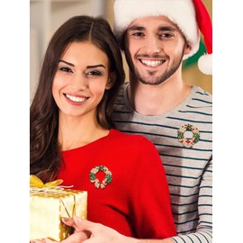 Christmas Brooch for Women Gold Sparkling Rhinestone Jingle Bell Wreath Brooch Cute Christmas Pin for Girls X-mas Jewelry Gifts(Gold Wreath)