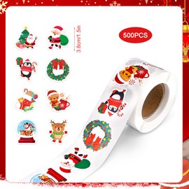 500pcs Christmas Stickers, 8 Styles Merry Christmas Stickers for Kids Xmas Decal Reindeer Santa Claus Christmas Stocking Christmas Envelope Seals Coated Paper Holiday Labels Stickers for Crafts