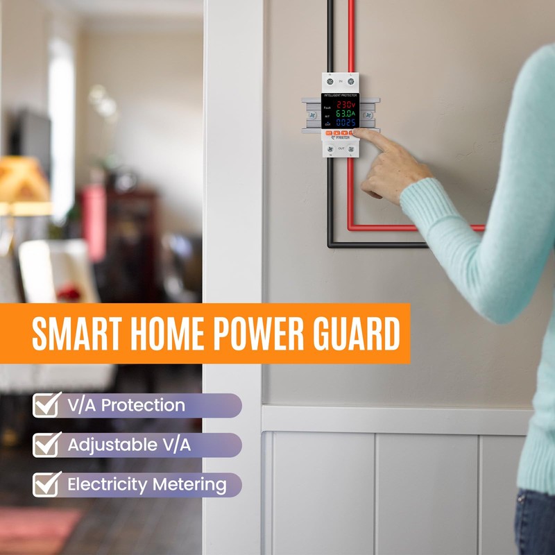 PJERJZN 230V 63A Smart Voltage Protector - Adjustable Over/Under Voltage