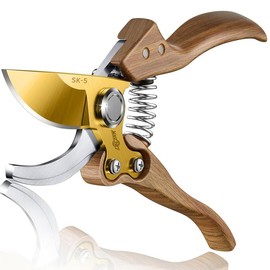 DECERK Pruning Shears for Garden  8.5" Professional Bypass Gardening Scissors & Clippers, Super Sharp SK5 Blade, Ergonomic Handle Heavy Duty Hand Held Pruners, Gardening Gift for Women Men with wood finish, 2025 home Tool Lock Cutting:_Wood