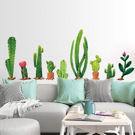 Cactus Wall Decal Green Plants Wall Sticker Tropical DIY Novelty Wall Art Mural for Classroom Offices Bedroom Living Room Home Decoration