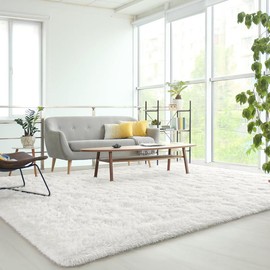 Super Soft Cream White Rugs for Bedroom, Fluffy Faux Fur Area Rug for Kids' Playroom, Modern Shag Carpet for Living Room and Nursery Decor - Size: 8ft x 10ft