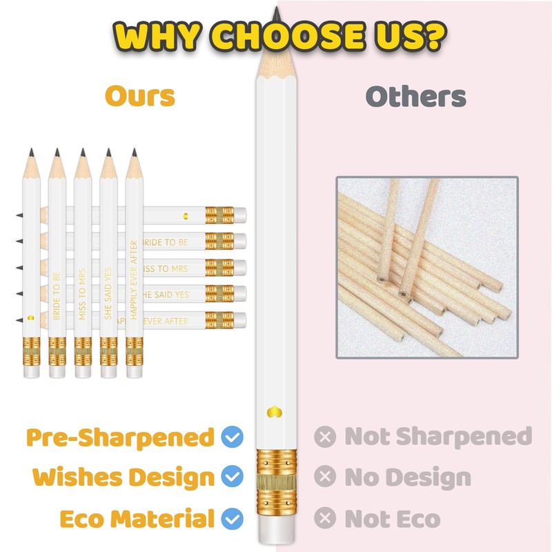 Vusnud 50Pcs - Bridal Shower Sharpened Half Pencils with Erasers,
