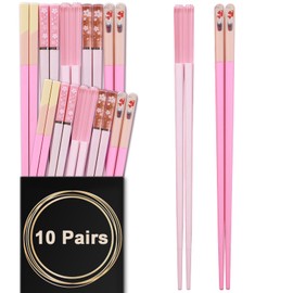 Chopsticks Reusable Dishwasher Safe, GLAMFIELDS 10 Pairs 9.5 Inches Premium Fiberglass Chop Sticks Set for Sushi, Ramen, Asian Cuisine, Non-slip, Pink