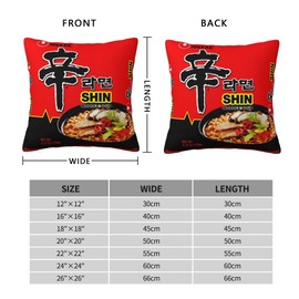 Dujunex Shin Ramyun Spicy Velvet Throw Pillow Covers Cushion Case for Soft Home Decor Bed Couch Car Living Room 18x18 Inch