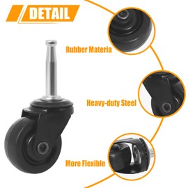 PODOY Antique Brass Casters 1-5/8" with Stem Socket (Set of 4) Rubber Wheels - Universal Fit Replacement Casters for Chairs, Sofas, and Hardwood Floors Vintage Style (1.4" Stem and 0.75" Dia Sockets)