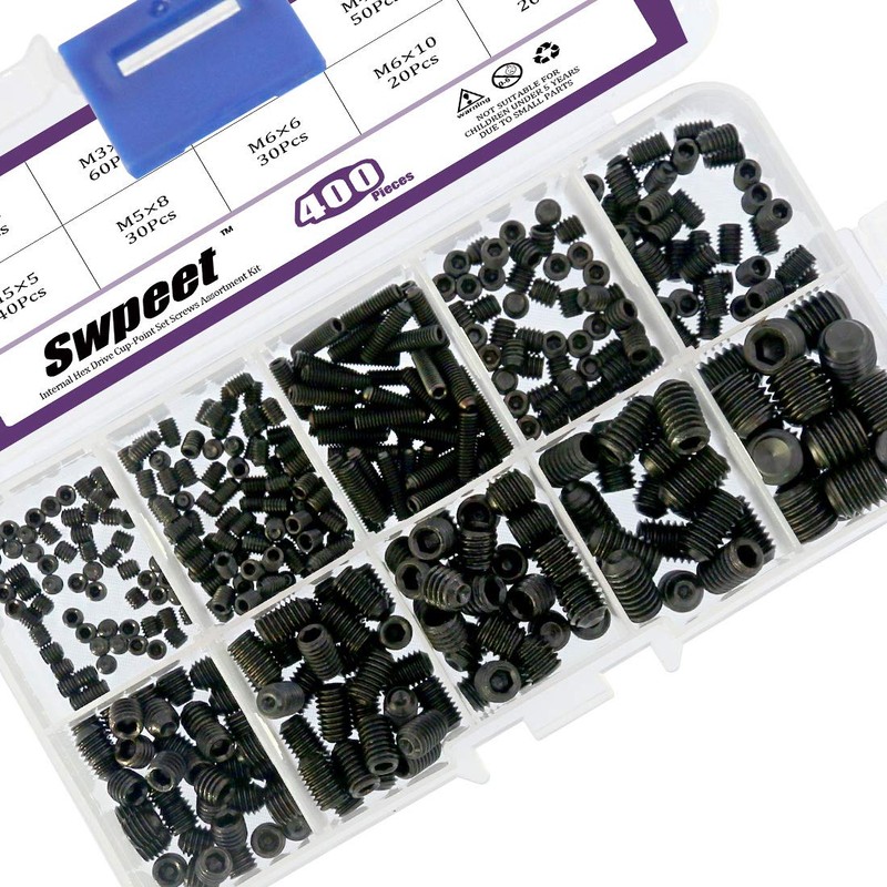 Swpeet 400Pcs Allen Head Socket Hex Grub Screw Assortment Kit,