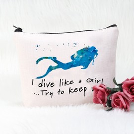 POFULL Scuba Diving Girl Gift I Dive Like A Girl Try To Keep Up Cosmetic Bag scuba lover Gift (I dive like a Girl bag)