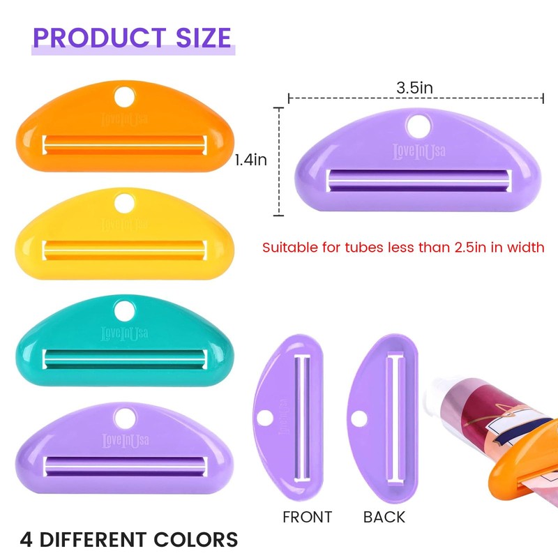 LOVEINUSA Toothpaste Tube Squeezer Dispenser, 4PCS Hanging Tooth Paste Clips