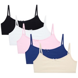 Sweet & Sassy Girls’ Training Bra – 5 Pack Cotton Stretch Crop Cami Bralette (S-L), Size Medium, Brights