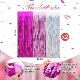 Gemscream 2 Pcs 3.28ft x 6.56ft Disco Cowgirl Bachelorette Party Decorations Pink and Silver Tinsel Foil Fringe Curtains Backdrop Photo Props Streamer for Birthday Wedding Party Decor