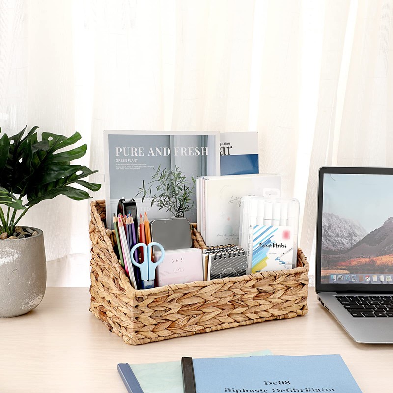 BSTKEY Water Hyacinth Desk Organizer, Hand Woven Magazine Mail Sorter