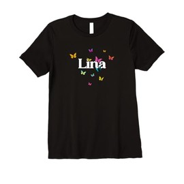 LINA - Adorable girl name with colorful Butterlies Premium T-Shirt