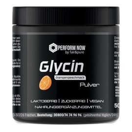 Glycin Pulver - 500g - mit Orangengeschmack - Aminosäure - optimal hochdosiert - deutsche Qualitätsherstellung | PERFORM NOW by fair&pure®