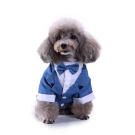 GabeFish Pets Wedding Jackets Suit for Dogs with Bow Tie Puppy Cat Formal Clothes Shirt Tuxedo Blue Small
