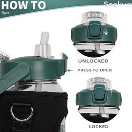 Seekua 48 oz Glass Water Bottle with Straw and Time Marker, Large Motivational Borosilicate Glass Drinking Bottle with Silicone Boot and Sleeve