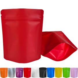 YINGZON 100 Pack Premium Smell Proof Mylar Bags, Resealable Food Storage Bags with Double-sided Matte Printing, 5" x 4" Aluminum Foil Stand-up Packaging Bags. (Red)