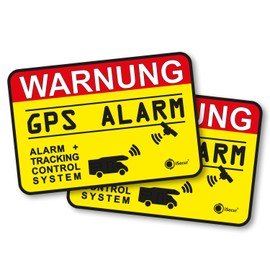 2er Set Hinweis-Aufkleber GPS Alarm Tracking System I 6 x 4 cm innenklebend I Achtung Warnung GPS alarm-gesichert Wohnmobil Wohnwagen I hin_438